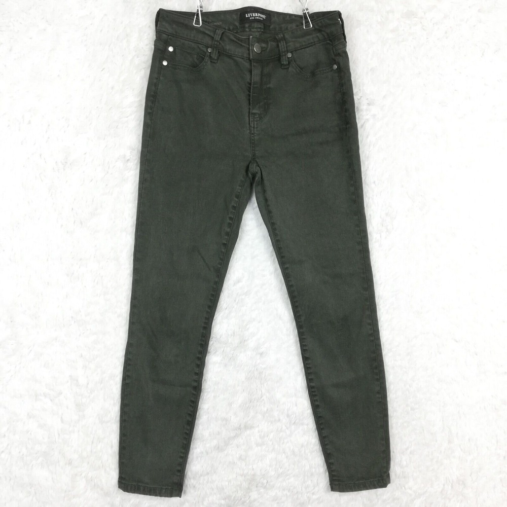 Liverpool Womens Jeans Ankle Skinny Denim Kale Green Mid Rise Petite 2P